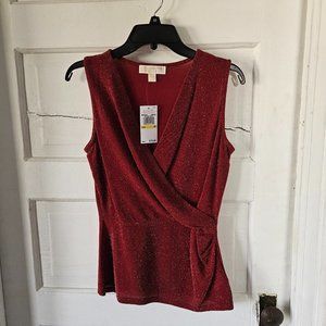 Elegant, Chic Michael Kors Red Sleeveless V-Neck with Silver Sparkle